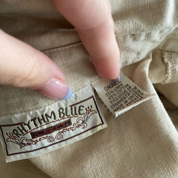 Vintage Linen Blend Sleeveless‎ Button Down Top Sz S dainty embroidered flowers - Picture 4 of 4